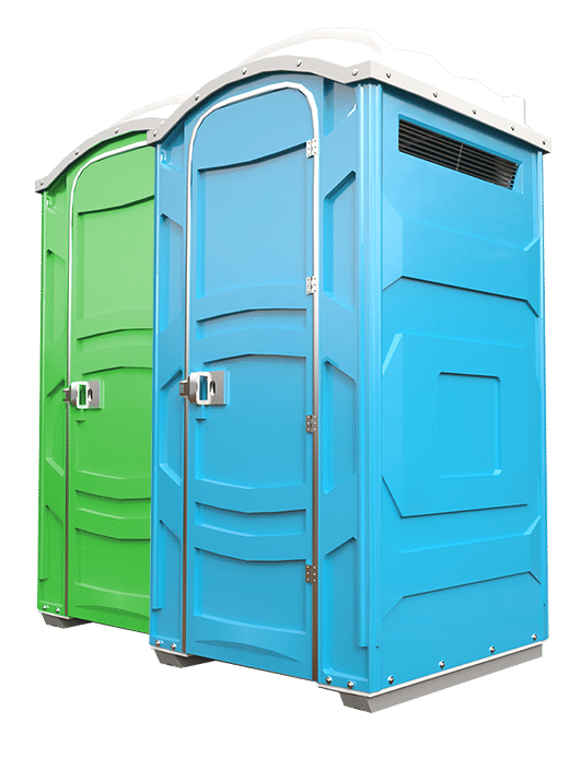 Row of clean portable toilets delivered for porta potty rental in San Diego, CA